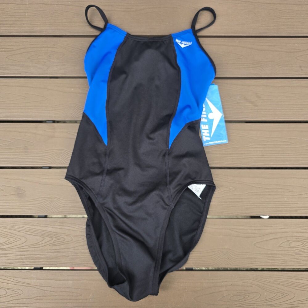 The Finals Women Blue/black Splice Swanback Thin Strap 1 Piece Swim Sz 30 New